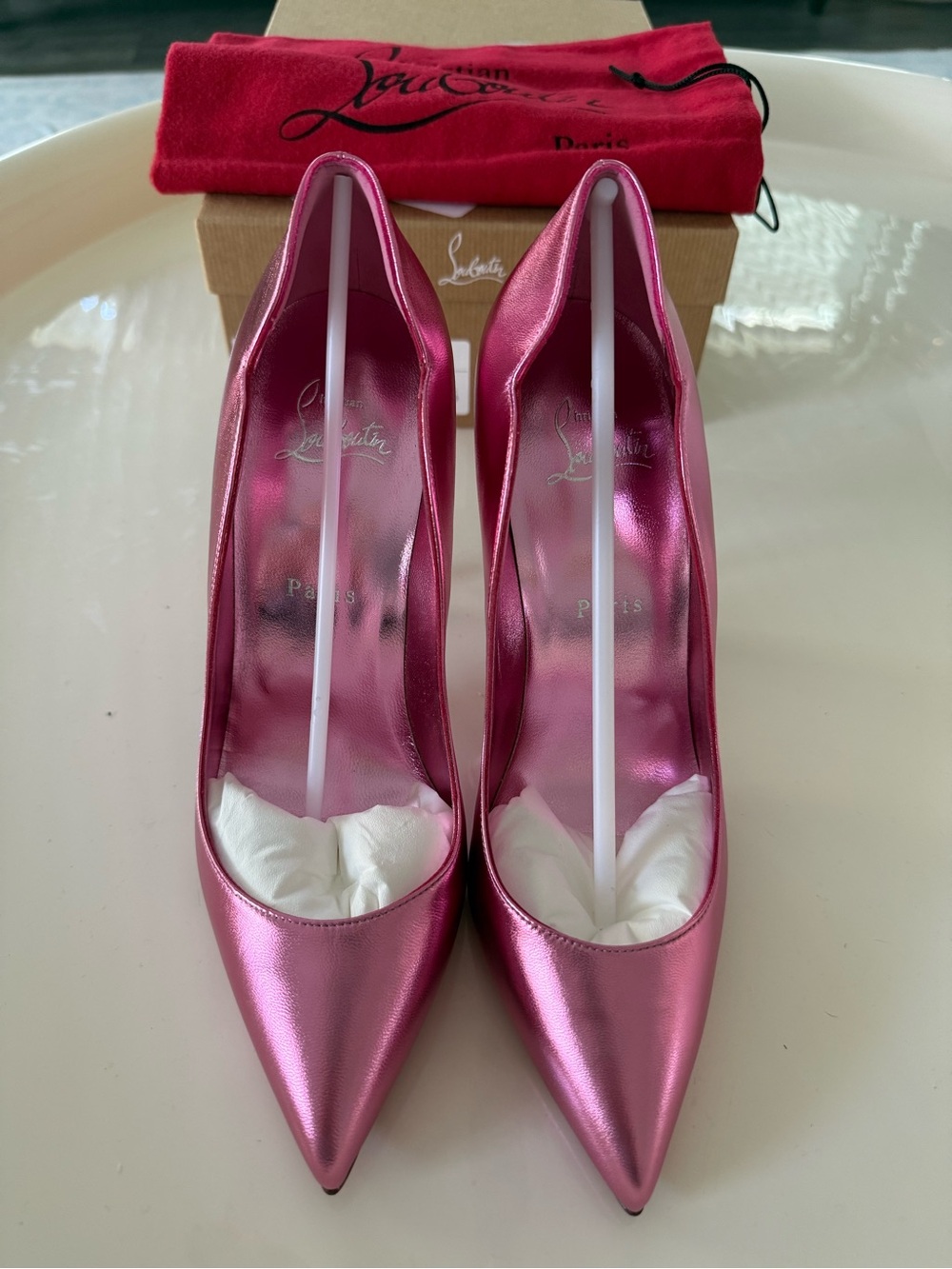 Christian Louboutin Metallic Pink Pointed-Toe Pumps